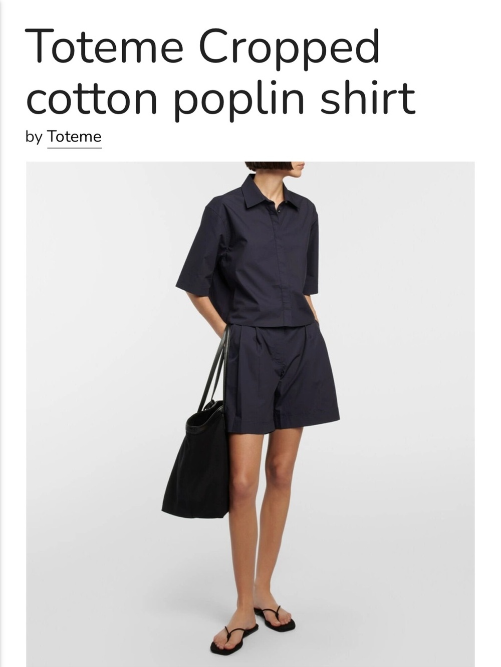 Toteme Cropped Cotton Poplin Shirt Black
